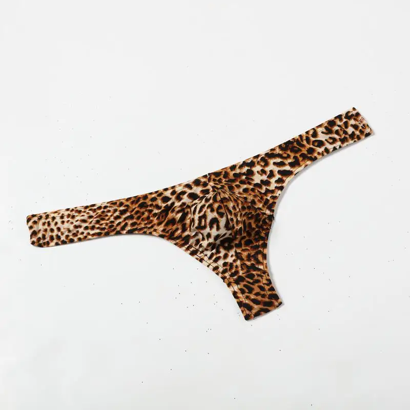 Men's Thong Underwear Leopard Bikini Low Rise G-String Lingerie Sexy Briefs