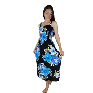 Women Casual Bohemian Hibiscus Floral Maxi Beach Dress