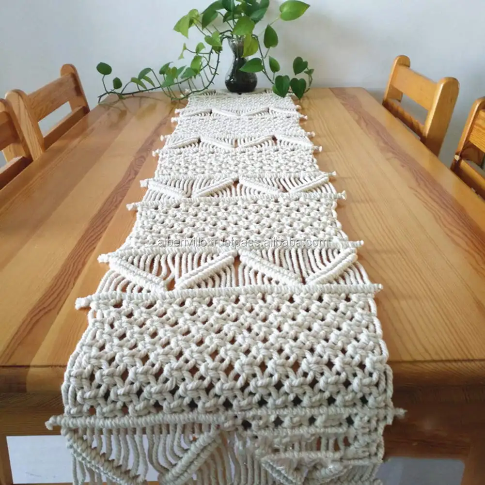 Indian Ethnic Table Runner Wedding Macrame Runners Cotton Handmade Macrame Table Runner Dining Macrame Table Cover with Fringe