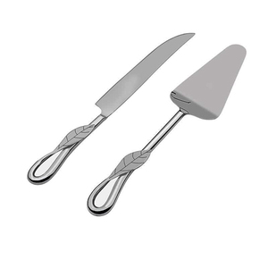 Ensemble de couteau et de serveur à gâteau en argent plaqué feuille forgé à la main - Product Image 1
