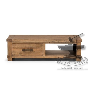 Mesa de centro de un solo cajón de madera de mango macizo Vintage, muebles extensibles para el hogar y la sala de estar - Product Image 1