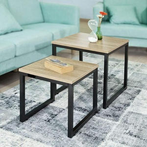 Ensemble de 2 tables d'appoint modernes et intelligentes très vendues table basse de bonne qualité à cadre métallique et en bois pour la décoration de la maison et du bureau - Product Image 3