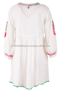 100% เดรสสั้นผ้าฝ้ายธรรมชาติสำหรับผู้หญิงชุดเดรสสั้นสำหรับชายหาดรีสอร์ทผ้าคอตตอนปักลาย aari ใส่สบายเป็นมิตรกับสิ่งแวดล้อม - Product Image 5