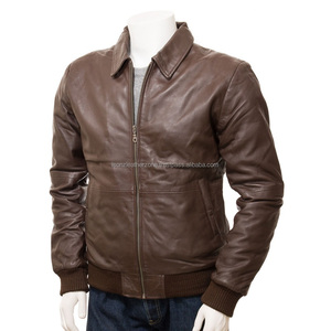Chaqueta de bombardero clásica personalizada para hombre, cómoda capucha de piel de oveja de cuero negro, poliéster transpirable, diseño liso, Primavera e Invierno - Product Image 1