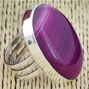 Anillo de piedras preciosas de ágata Lase rosa con forma ovalada de Plata de Ley 925, anillo de moda Chapado en plata para boda, regalo para Unisex - Product Image 3