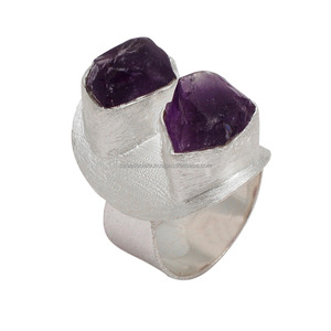 925แหวนเงินสเตอร์ลิงแหวนพลอยอเมทิสต์หยาบประดับอัญมณีแหวนแฟชั่นชุบเงินสำหรับเป็นของขวัญปาร์ตี้สำหรับทุกเพศ - Product Image 1