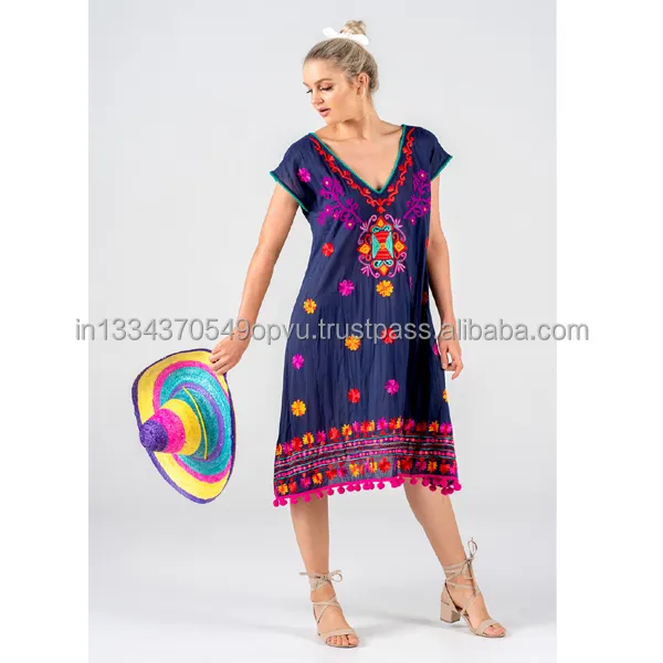 Beach Floral Suzani Embroidered Banjara Style Women Dress Tunic