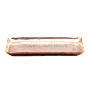 Plateau en métal et cuivre pur, aspect marbré, rectangulaire - Product Image 1