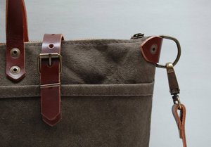 Sac fourre-tout en toile cirée à fermeture éclair, avec poignées en cuir, fermeture à glissière et bas, poche avant, couleur kaki, lb 0034 - Product Image 5