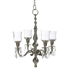 Candelabro colgante de vela de plata decorativa, candelabro colgante de cristal de Metal de aluminio para decoración del hogar