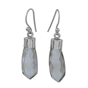 Green amethyst gemstone 925 sterling silver jewelry dangle ear wire earrings - Product Image 1