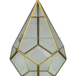 ขวดแก้วรูปทรงเรขาคณิตแบบห้อยทำด้วยมือทำจากแก้วรูปทรงเรขาคณิตสีทองรูปทรงเรขาคณิตไม่เรียบสำหรับพืชทำจากทองแดง - Product Image 1