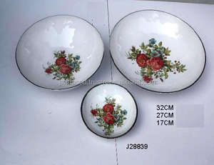Cast Aluminium Round <b>Bowl</b> with White <b>Enamel</b> and Floral Patterns Also Available in Food Safe <b>Enamel</b> and Metal Serving <b>Bowl</b> - Product Image 2