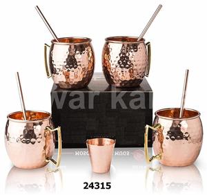 <b>Set</b> of 4 Pure Copper <b>Beer</b> Mugs with Copper Wine Drinking Metal for 1 Person Users Customized Size Shot <b>Glass</b> and Mug Sustainable - Product Image 1