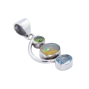 925 argent Sterling bleu topaze multi-pierres précieuses pendentif Style Vintage mode bijoux fins pour les femmes - Product Image 1