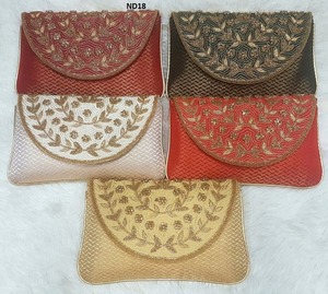 ND17 Vivid Indian Bridal Evening Ladies Shopping Handmade Ethnic Traditional Clutch Handbag Fabric Embroidery Fashion - Product Image 2