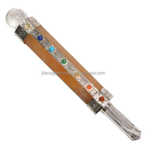 Golden Quartz Aventurine Wand 7 Chakra Patterned Indian Gemstone Feng Shui Master <b>Crafted</b> Semi-Precious Stone Healing Stick 6-8 - Product Image 1