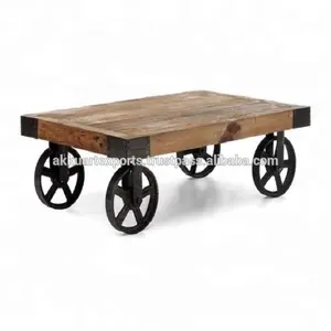 โต๊ะกาแฟเหล็กสไตล์อินดัสเทรียลโบราณ 4 ล้อ เฟอร์นิเจอร์ห้องนั่งเล่นทันสมัย สำหรับใช้ในบ้าน ขนาด 120x60x45 ซม. AKKU FURNITURE ACT-037 - Product Image 1