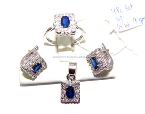 Ensemble de bijoux en argent Sterling 925, pierre de saphir bleue naturelle, livraison gratuite - Product Image 2