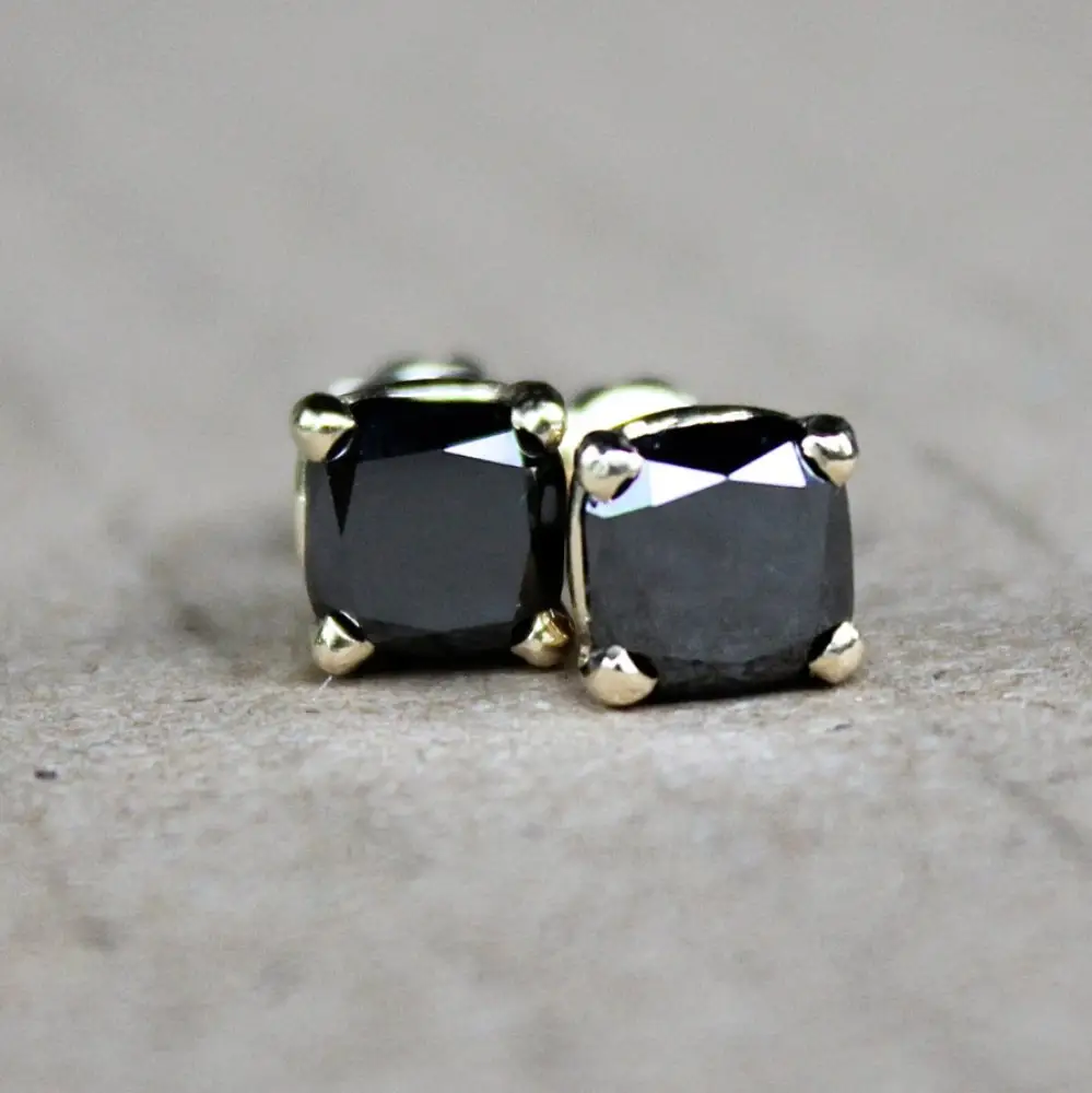 2.00 Ct Black Diamond Cushion Cut Stud Gold Earrings , Diamond Earrings real diamond earing studs