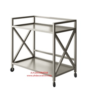 Luxury Home & Hotels High Quality Modern Metal Black Finish Foldable 2-<b>Wheel</b> 2-Tier Dining/Living Room Food Serving Trolley - Product Image 2