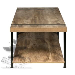 โต๊ะกาแฟทรงกลมแบบอุตสาหกรรมสไตล์วินเทจทันสมัยทำจากเหล็กและไม้พร้อมไม้มะม่วงด้านบนสำหรับห้องนั่งเล่นบ้านห้องครัวหรือห้องโถง - Product Image 4