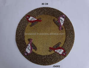 Haute qualité quatre oiseaux motif tapis de Table perle de verre ronde autres couleurs disponibles élégant dîner Table tapis verre artisanat - Product Image 2