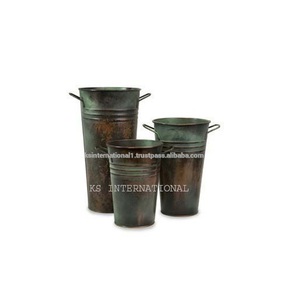 Florero de cubo de flores de Metal galvanizado colorido decoración del hogar macetas al aire libre para jardinería y jardineras - Product Image 1