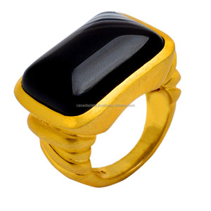Anillo de piedras preciosas de ónix negro genuino Anillo de Plata de Ley 925 Anillo de moda chapado en oro para aniversario de boda - Product Image 1