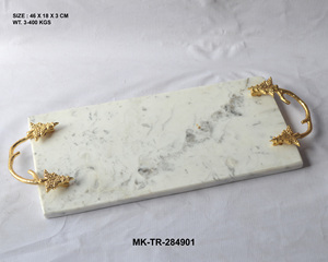 <b>Marble</b> <b>Tray</b> With Brass Handles - Product Image 2