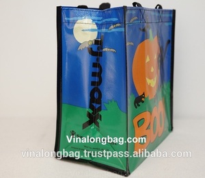 Bolsas de compras no tejidas reutilizables ecológicas con logotipo personalizable con serigrafía geométrica Vietnam empaquetado a granel - Product Image 3