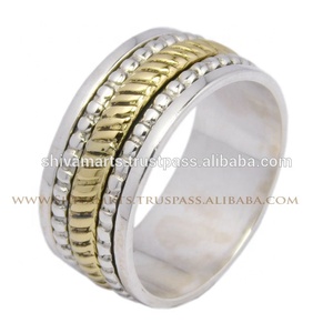 Tow Tone Marteau Anneau 925 Bijoux En Argent Sterling En Laiton Spinner Eternity Vermeil Anneaux À La Main Bijoux En Argent Exportation - Product Image 4