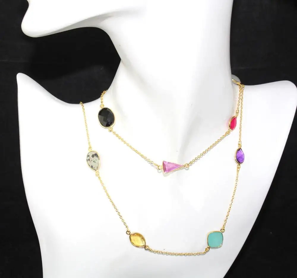 Collier multi-pierres précieuses, bijoux de styliste en laiton, plaqué or 24K, fait à la main, réglage de lunette, pour déclaration, nouvelle collection