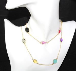 El más nuevo diseño de colección de piedras preciosas multi collar hecho a mano Ajuste de bisel, collar de latón 24K chapado en oro collar de la Declaración - Product Image 1