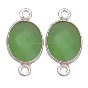 NanPlanetSilver GC Green Chalcedony Oval Shape Bezel Gemstone Connector for Jewelry Making - Product Image 2