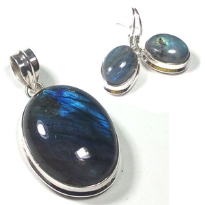 Conjunto de joyas de labradorita Colgante y pendientes de plata de ley 925 Conjunto de joyas de piedras preciosas de plata de moda al por mayor - Product Image 5