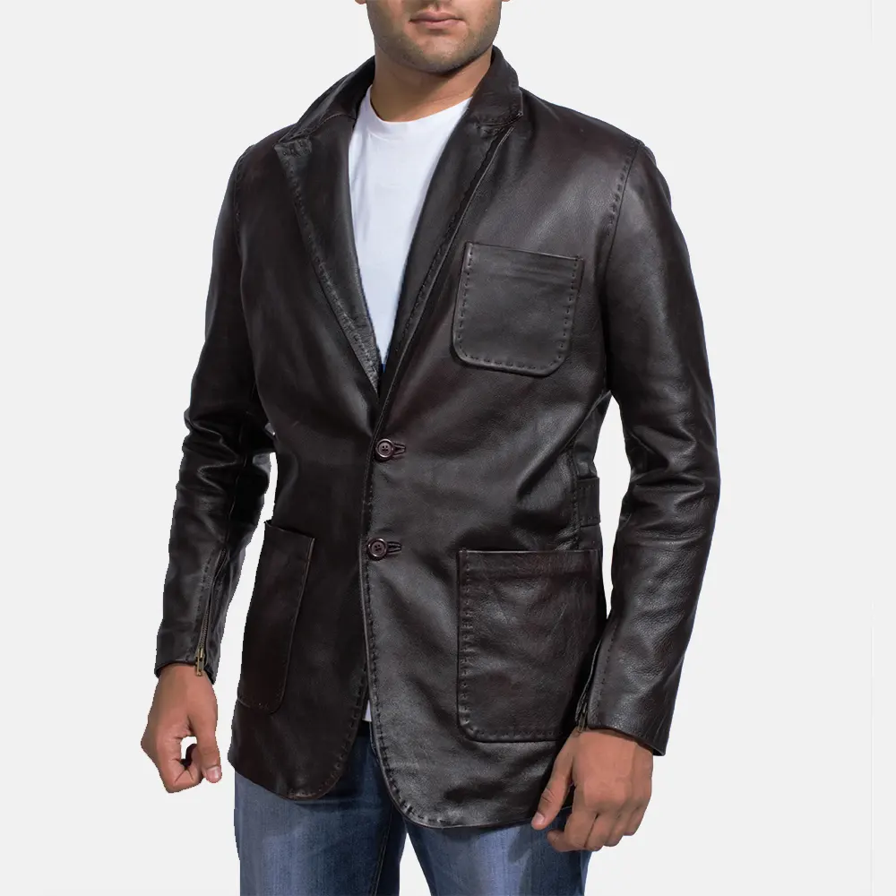 Fashion Men's clothing Slim Fit Casual Black Blazers Men's leather biker jacket hot sale styles