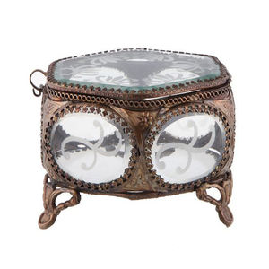 Boîte à bijoux et à souvenirs en verre biseauté artisanal avec finition personnalisée, fond miroir vintage en or - Product Image 1