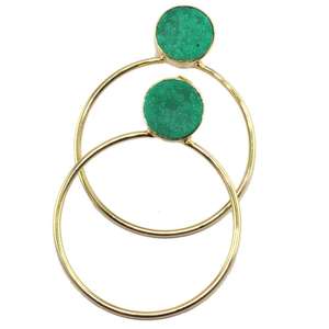 Bijoux ronds en sucre naturel druzy, boucles d'oreilles en plaqué or, cercle de créateur, boucles d'oreilles de fête attrayant - Product Image 2