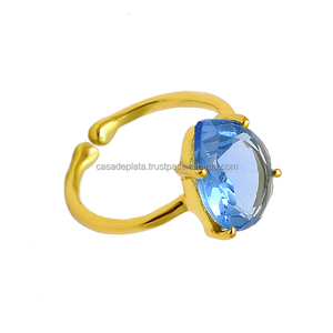 Anillo de piedras preciosas de cuarzo azul cortado Briolette de Plata de Ley 925 chapado en oro ajuste de punta de moda regalo de boda clásico para - Product Image 2