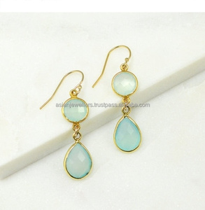 พลอยคาลซิโดนี925ต่างหูเงินสเตอร์ลิงสีทอง Vermeil - Product Image 1