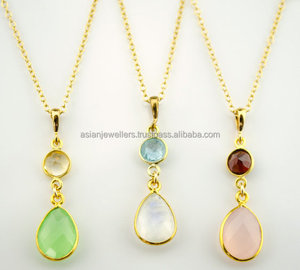 Collar de plata de ley 925 con bisel de piedras preciosas, joyería hecha a mano - Product Image 1