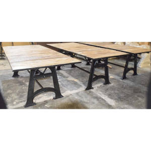 Table à manger industrielle antique en fonte ajustable et extensible en bois de manguier Café Restaurant Banquet Bureau Conférence Maison Table à manger - Product Image 6