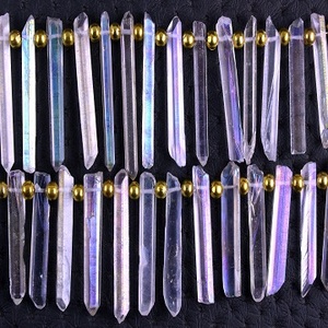 Beau support naturel de 7 pouces de Long, ange Aura Quartz pierre précieuse forme crayon perles rugueuses fabrication de bijoux - Product Image 2