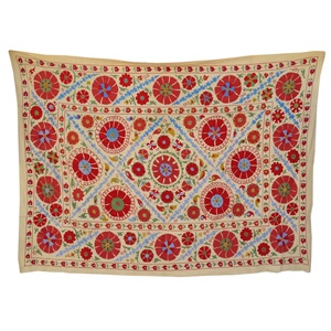 Wholesale Vintage Handmade Afghan Suzani Tapestry, Rare Cotton Wall Hanging, Double Size Embroidered Throw. - Product Image 6