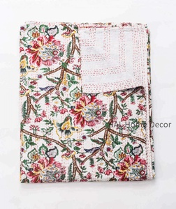Colcha Bordada a Mano, Tamaño Individual, Colcha Kantha, Colcha de Algodón Floral para el Hogar - Product Image 3