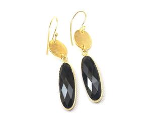 Onyx noir goutte suspendus naturel Multi pierres précieuses bijoux faits à la main plaqué or mode pierre de naissance Boho boucle d'oreille - Product Image 4