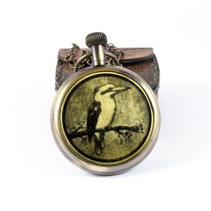 Brass Kingfisher Antique Vintage Finish <b>Pocket</b> <b>Watch</b> with Chain in Leather case - Product Image 2