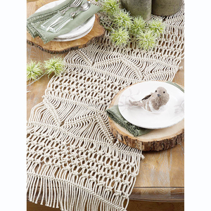 Boho macrame ผ้าปูโต๊ะแบบทำมือสไตล์โบฮีเมียนแบบยั่งยืนของตกแต่งบ้านทำจากผ้าฝ้ายลายเรขาคณิตจากอินเดีย - Product Image 6