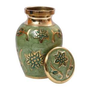 Modern <b>Light</b> Green and Golden <b>Leaf</b> With Shady Pattern Cremation Memorial Urn for Human Ashes Manufacturer - Product Image 1